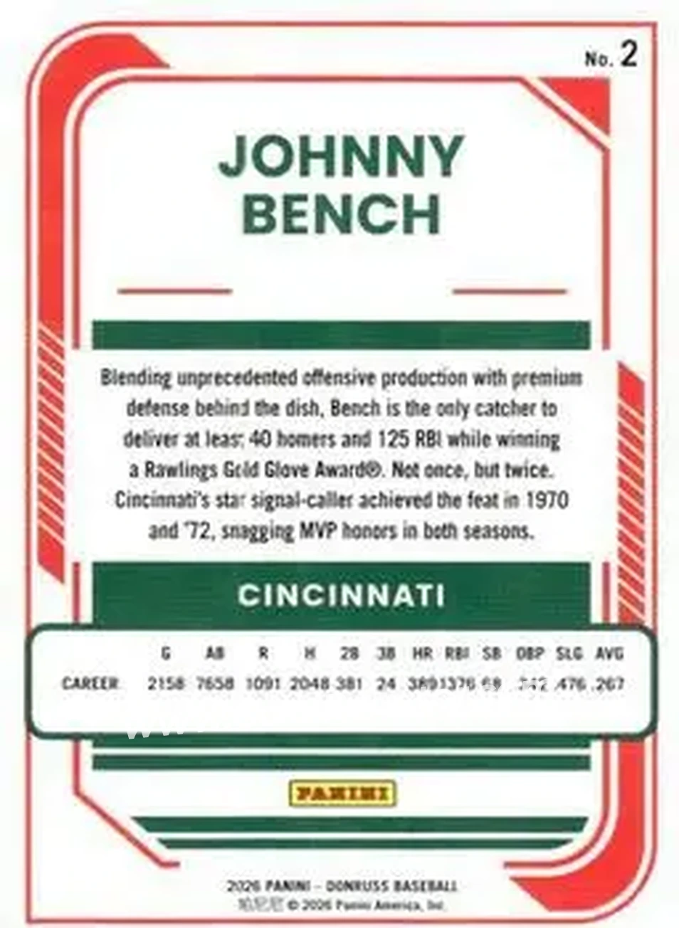 Back of Johnny Bench