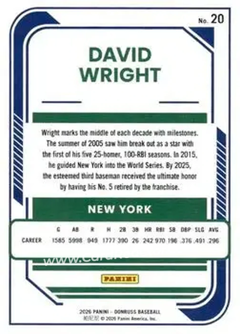 Back of David Wright