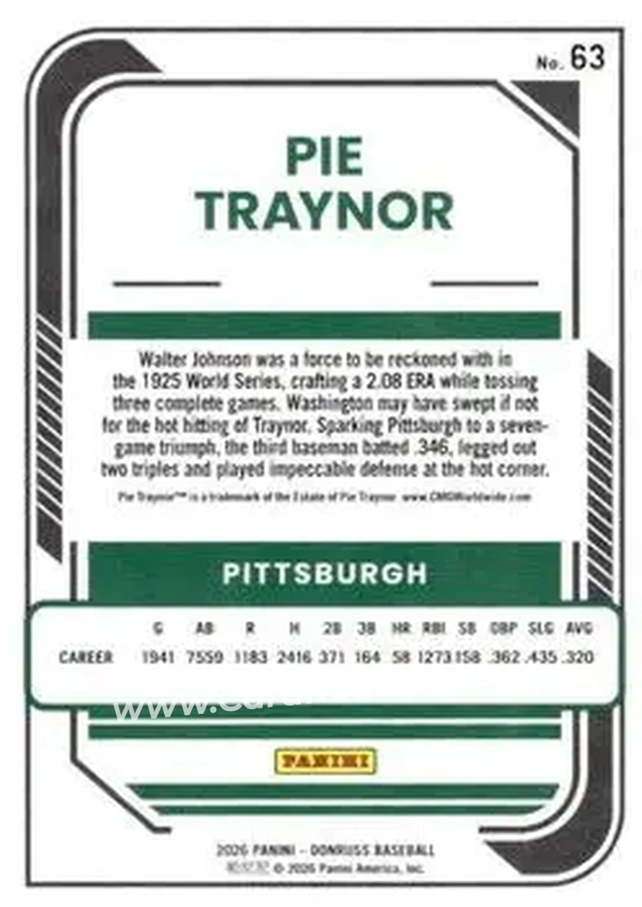 Back of Pie Traynor