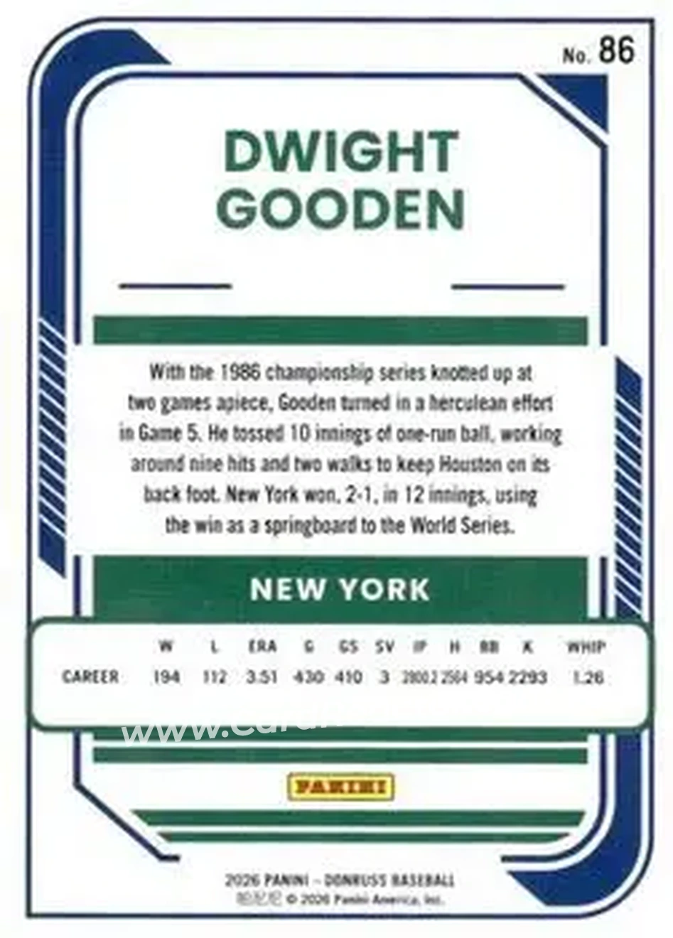 Back of Dwight Gooden