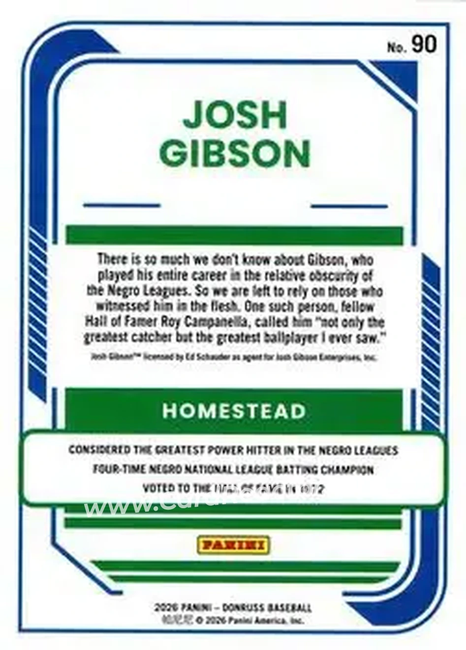 Back of Josh Gibson