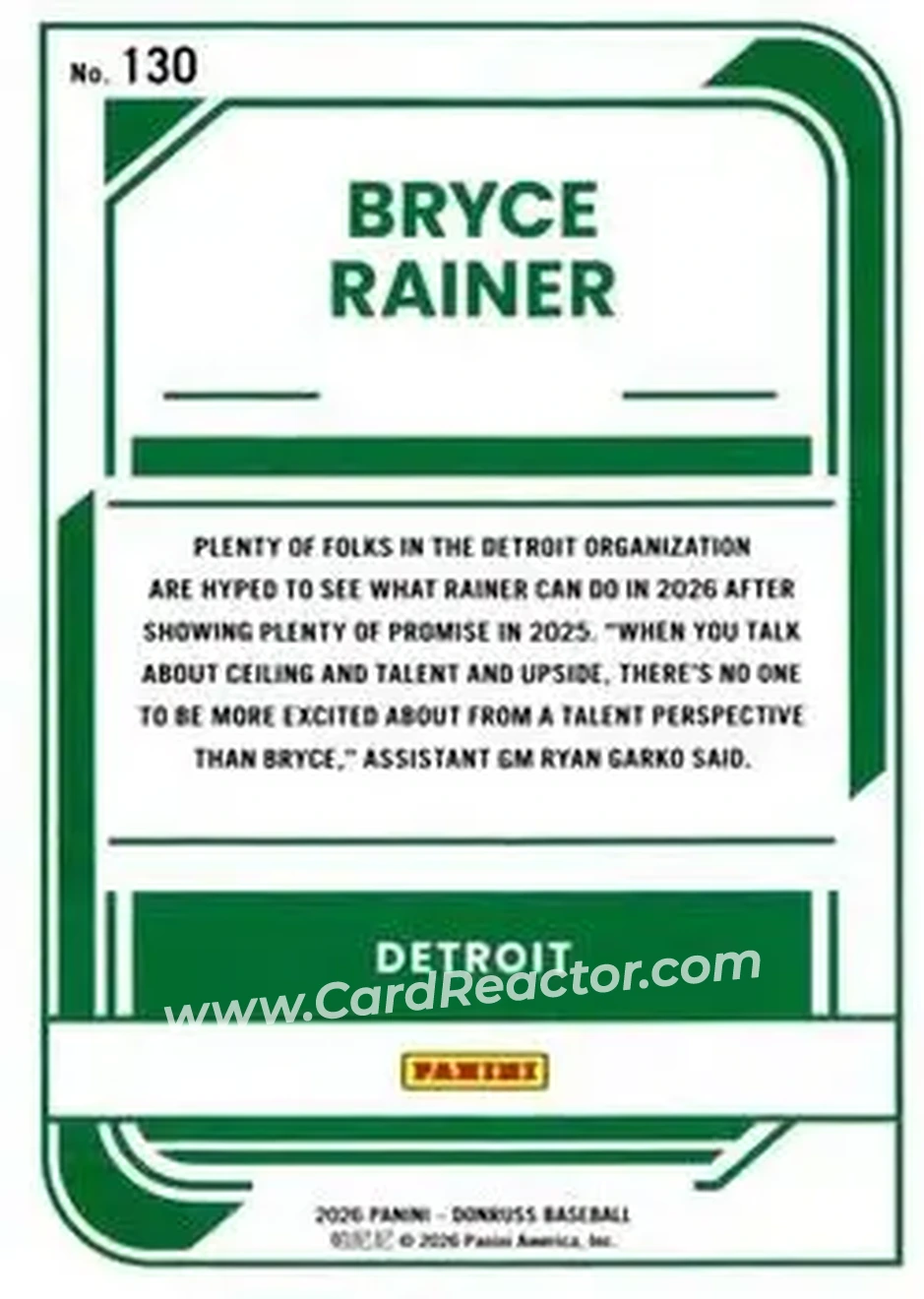 Back of Bryce Rainer