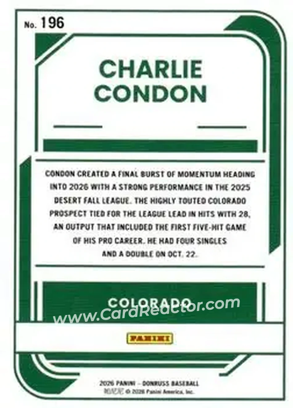 Back of Charlie Condon