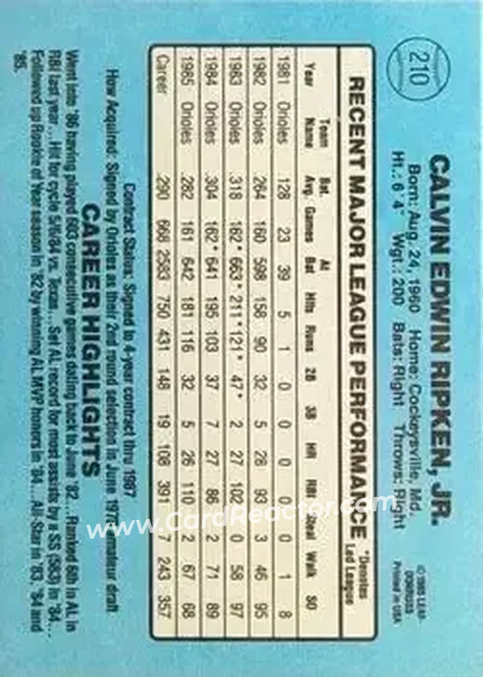 Back of Cal Ripken