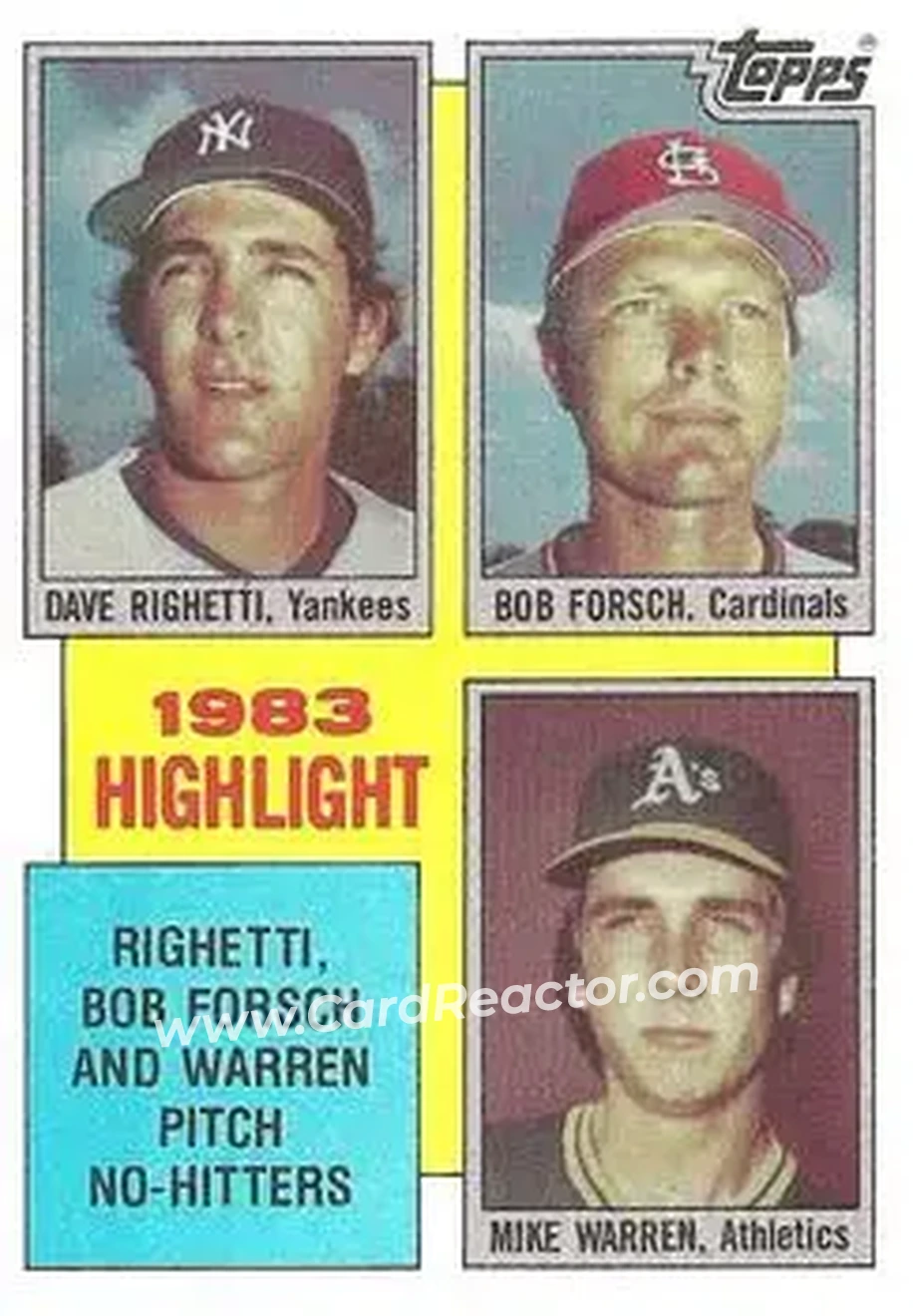 1984 Topps #5 - Dave Righetti - Bob Forsch - Mike Warren HL - New York Yankees - St. Louis Cardinals - Oakland Athletics - Front