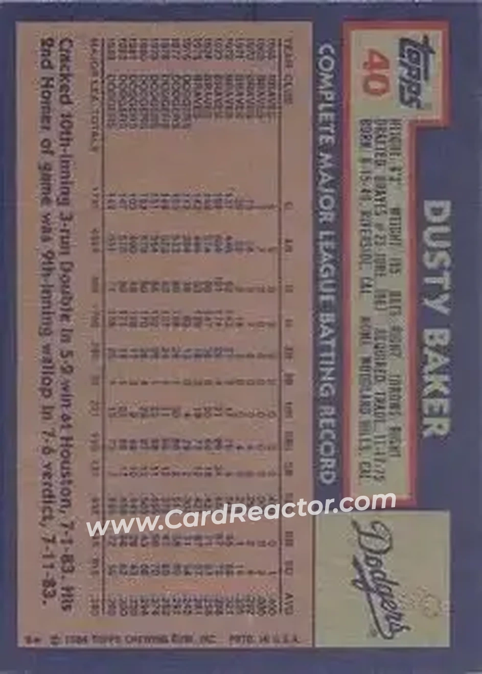 Back of Dusty Baker
