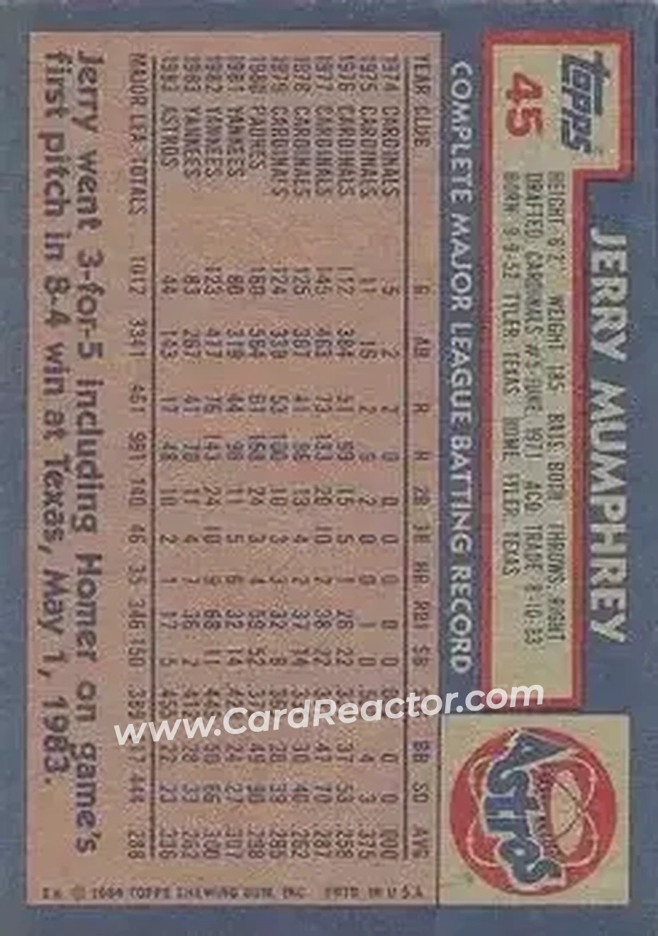 Back of Jerry Mumphrey