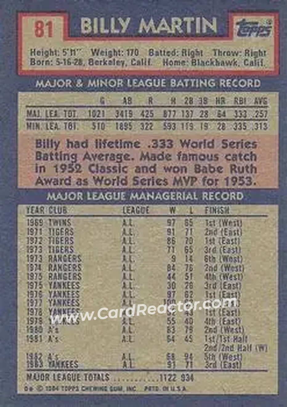 Back of Billy Martin