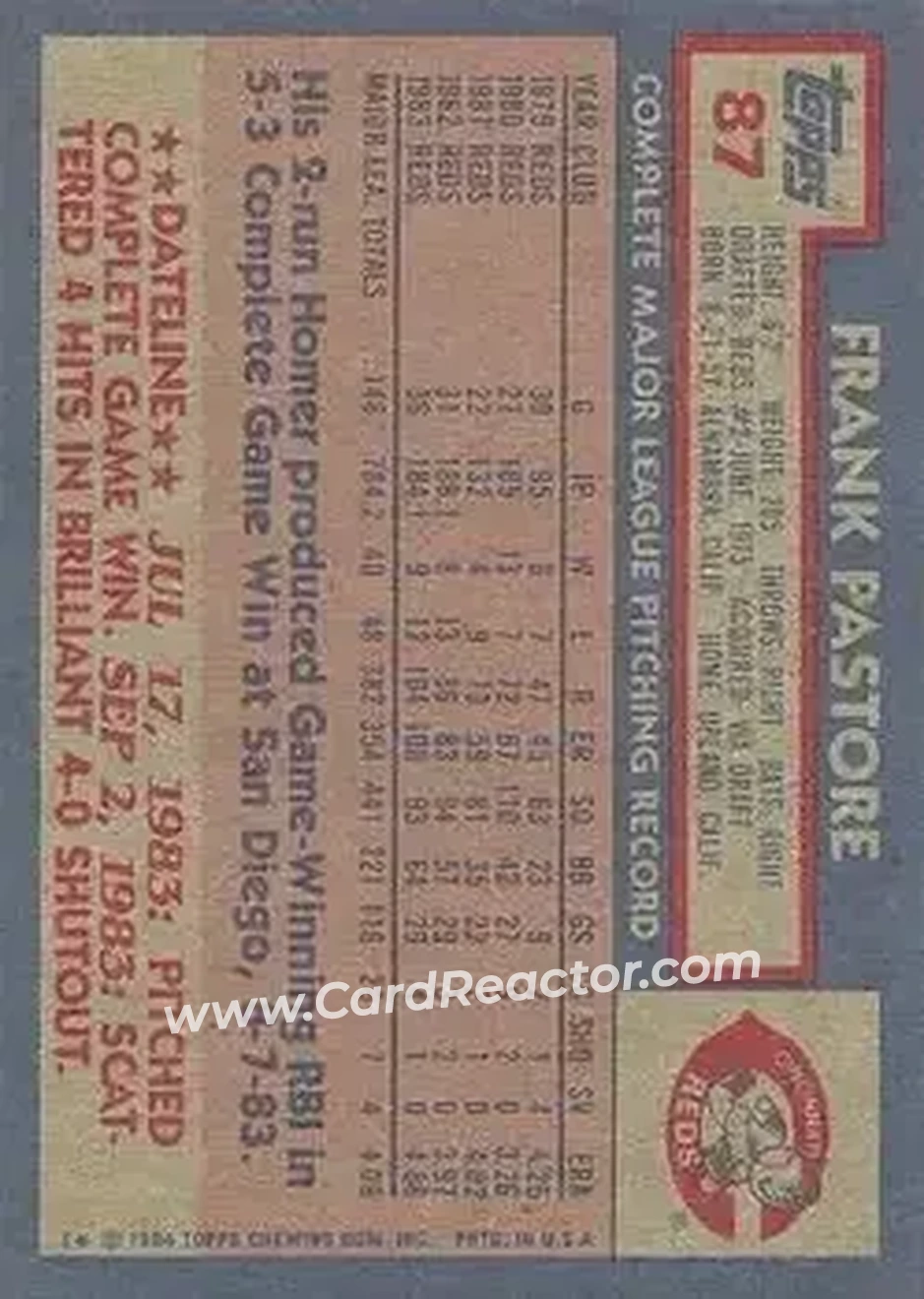 Back of Frank Pastore