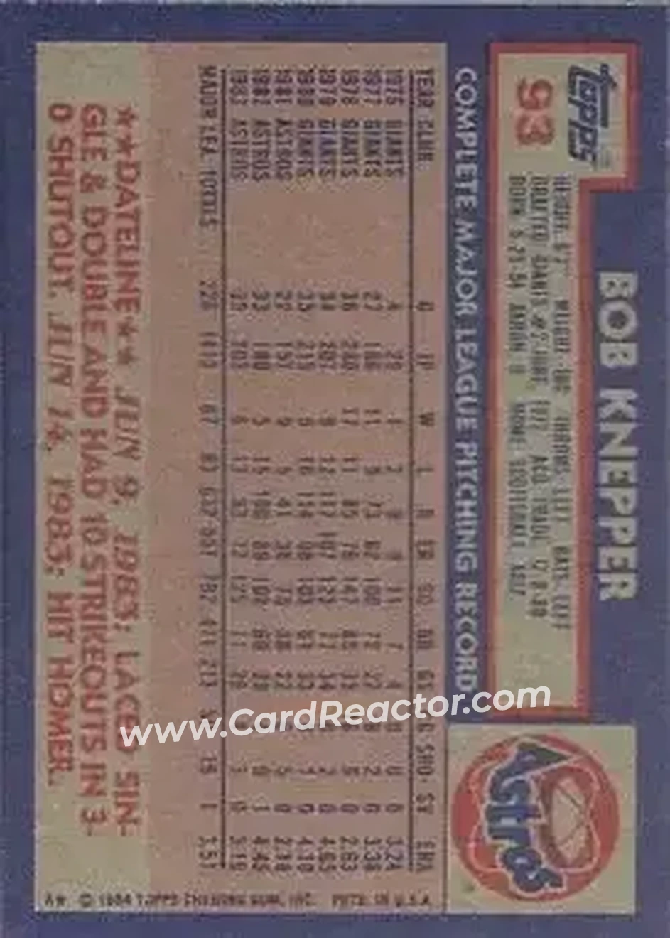 Back of Bob Knepper