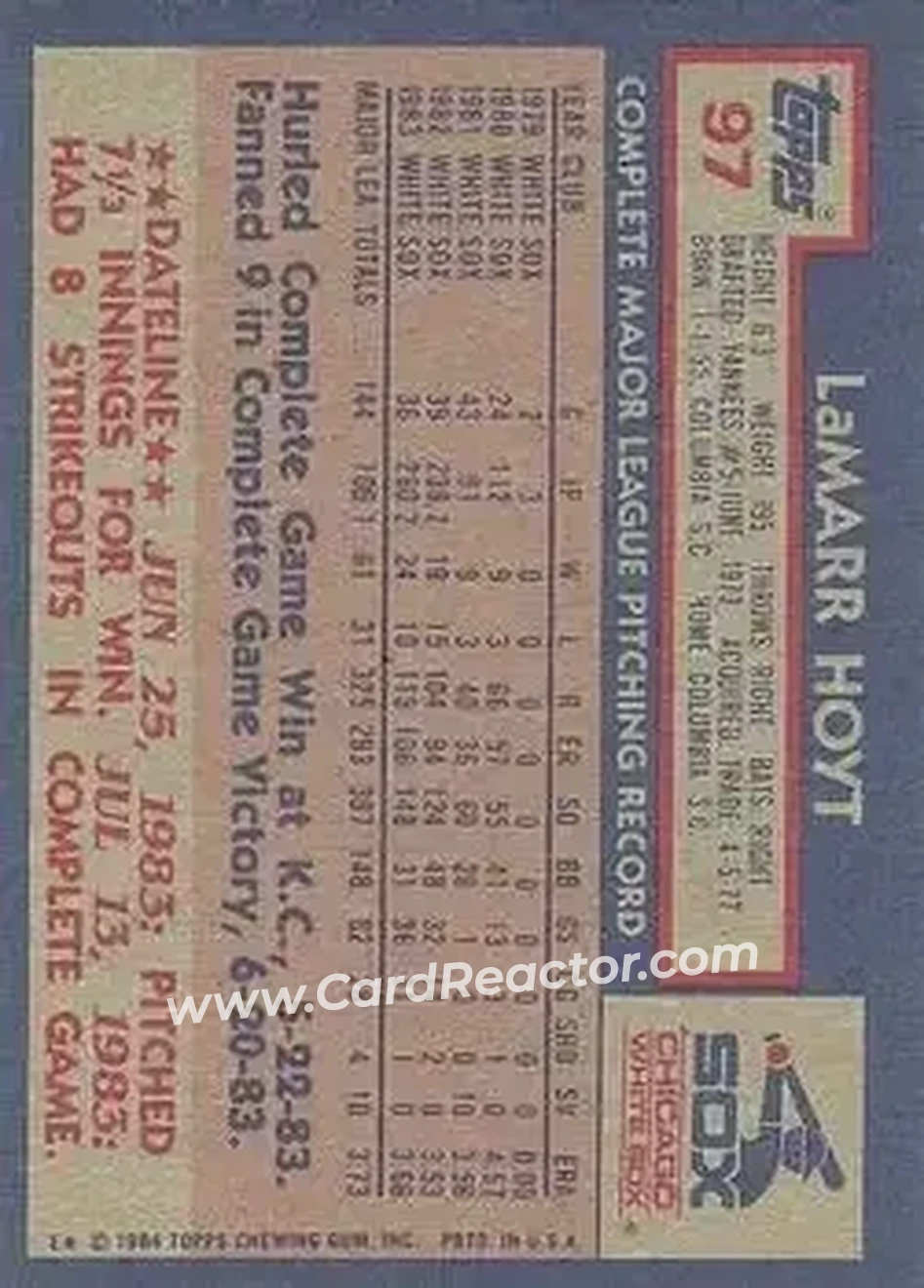 Back of LaMarr Hoyt