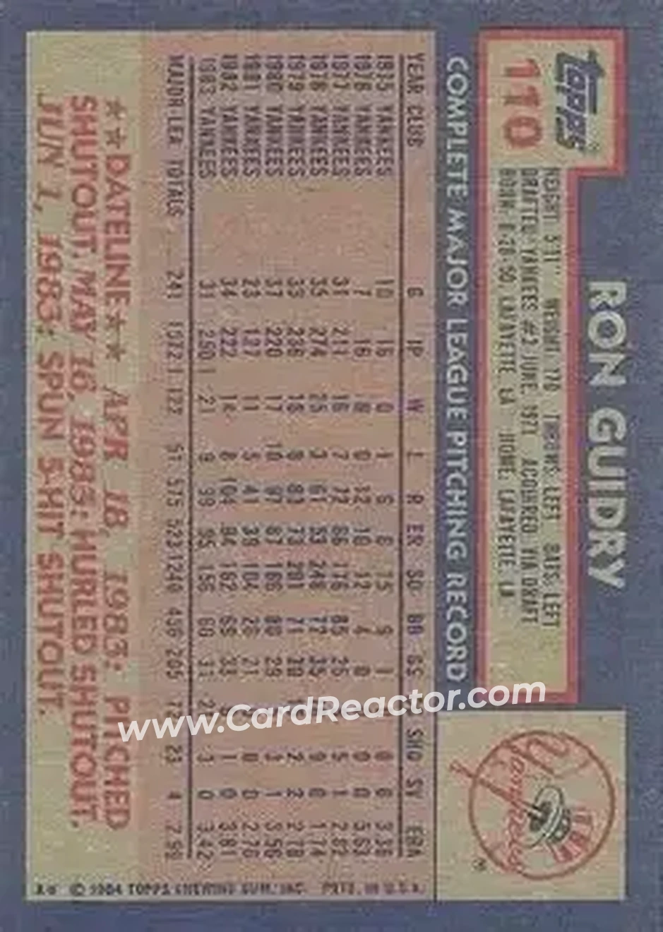 Back of Ron Guidry
