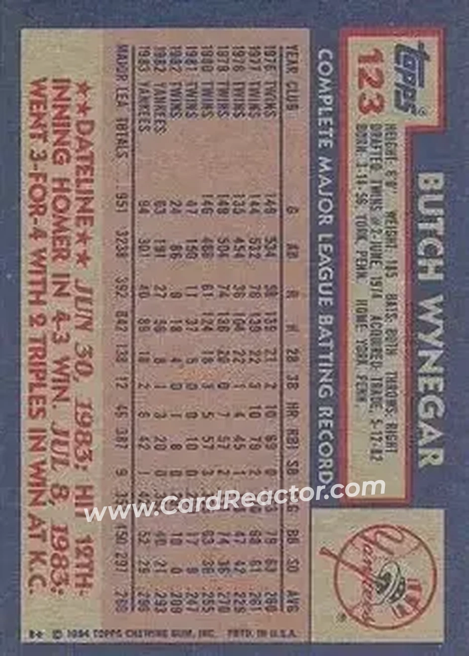 Back of Butch Wynegar