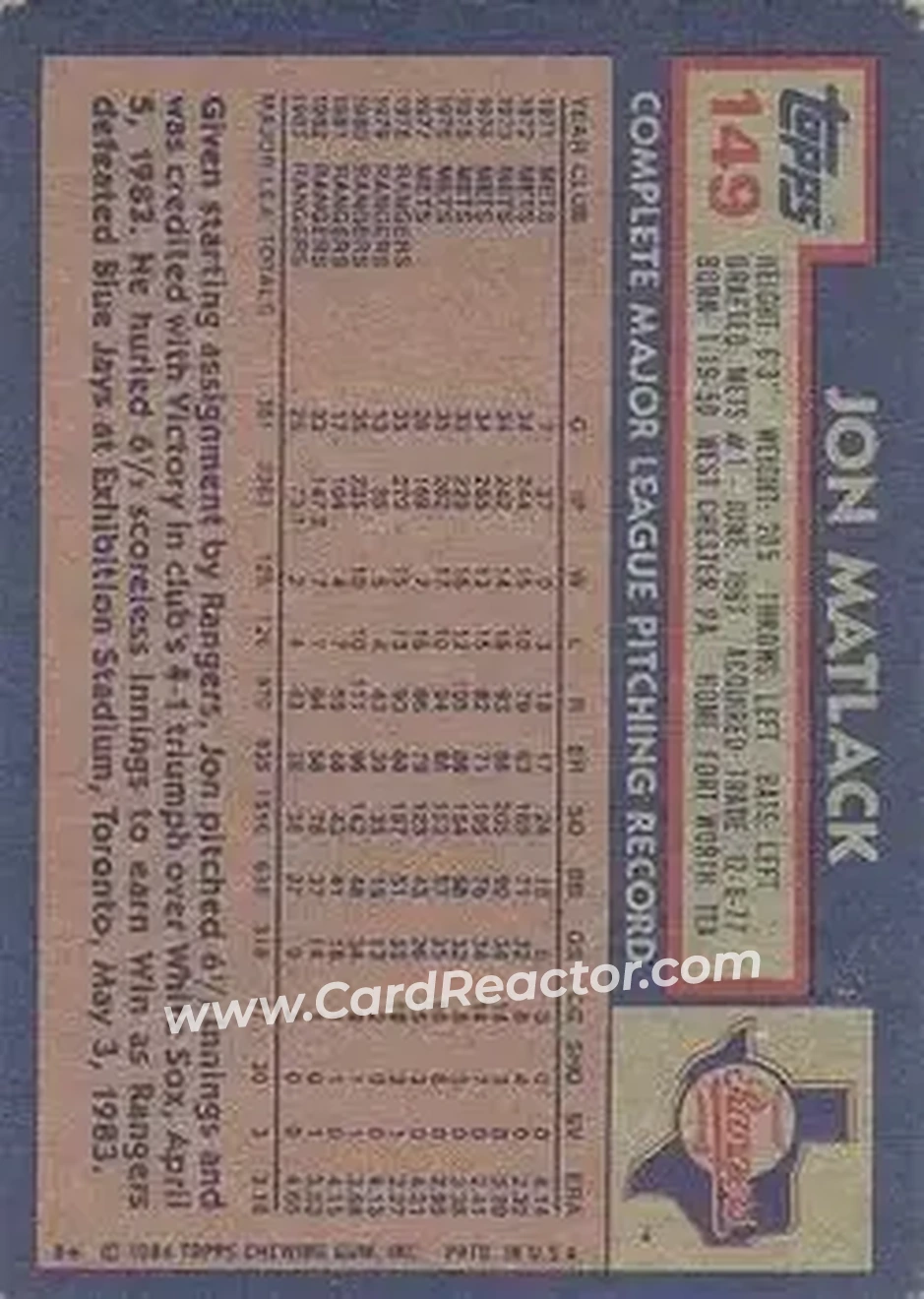 Back of Jon Matlack