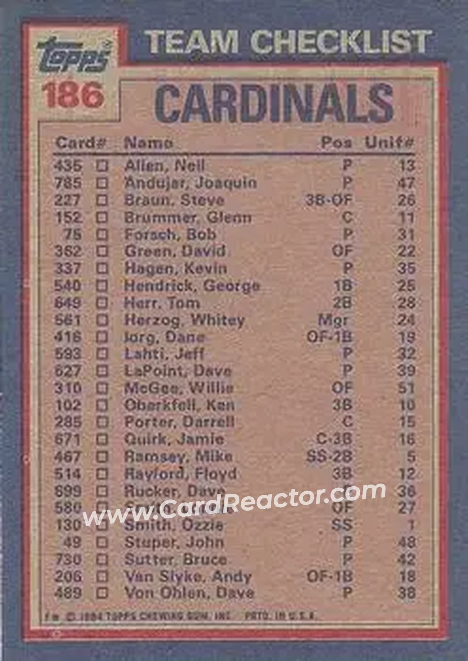 Back of Card #186