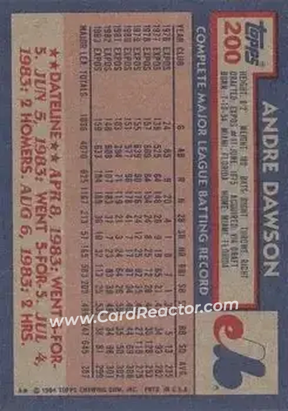 Back of Andre Dawson