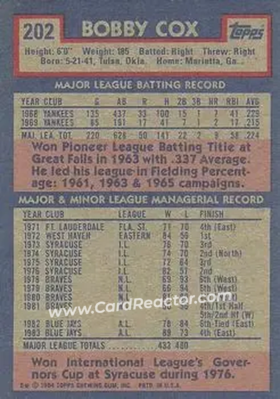 Back of Bobby Cox