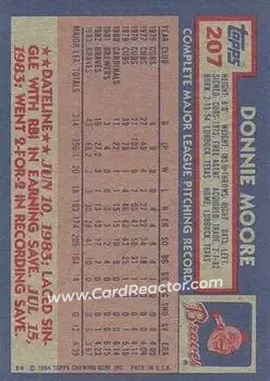Back of Donnie Moore