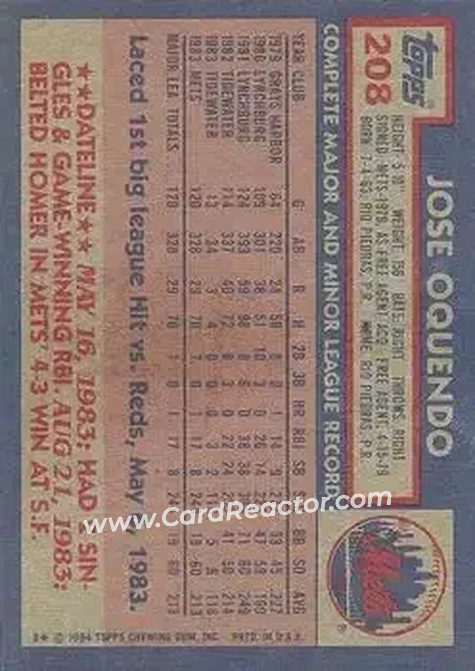 Back of Jose Oquendo