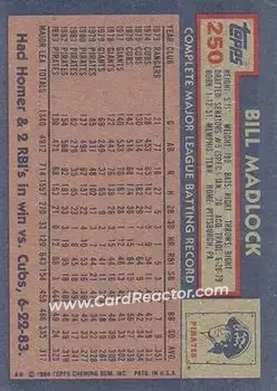 Back of Bill Madlock
