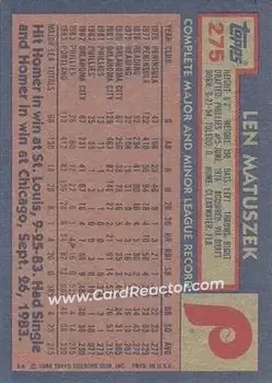 Back of Len Matuszek