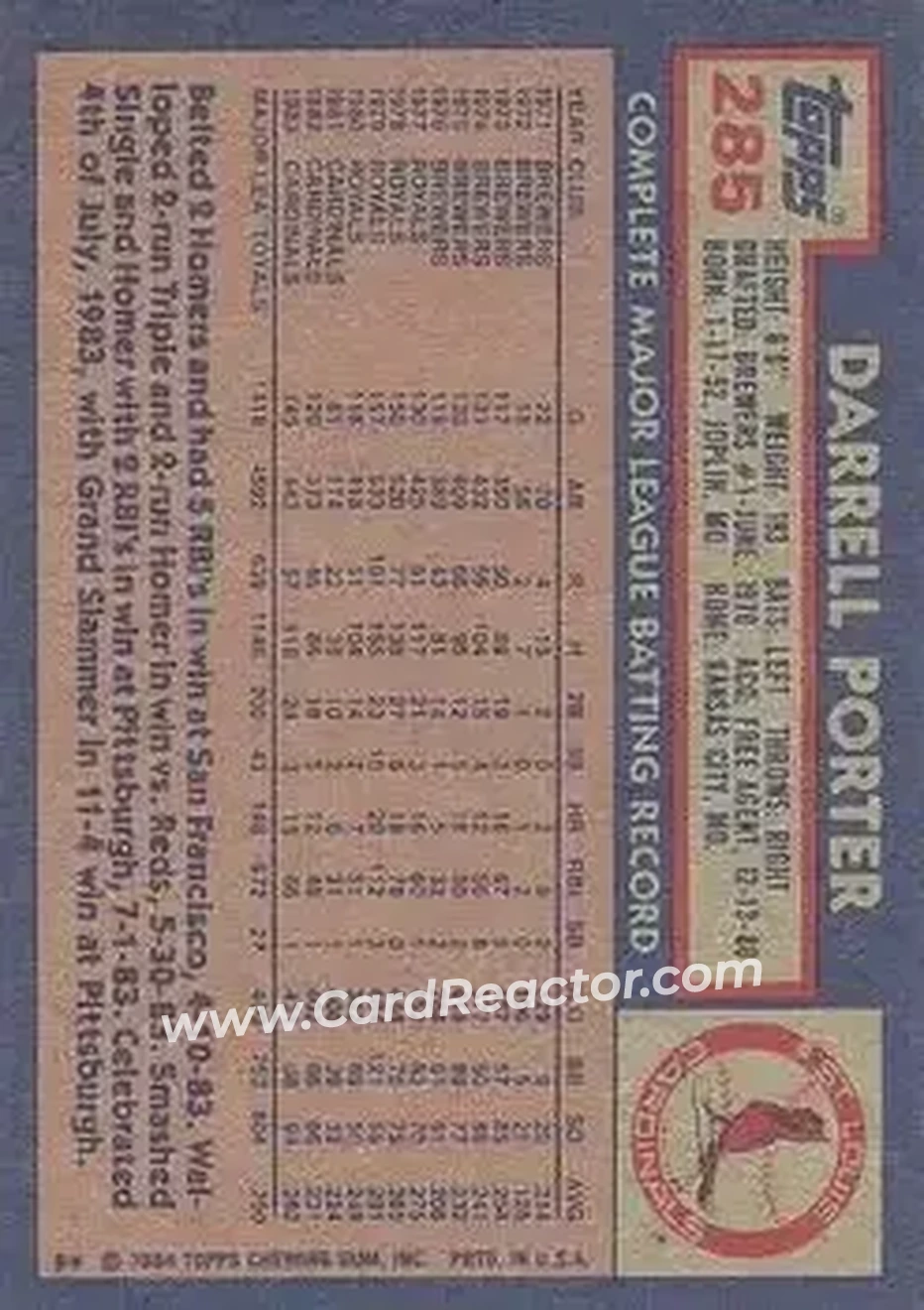 Back of Darrell Porter