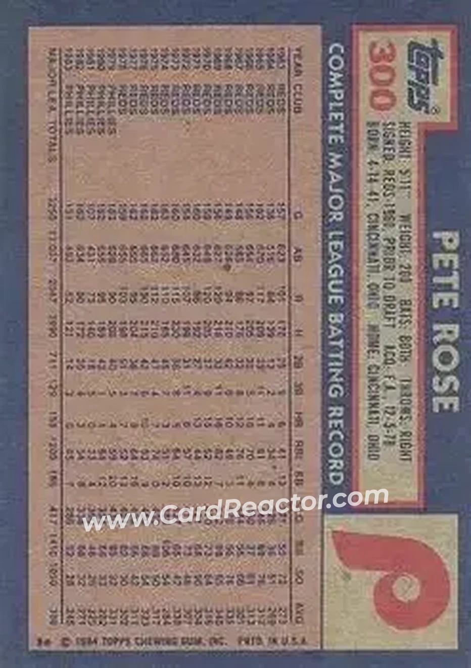 Back of Pete Rose