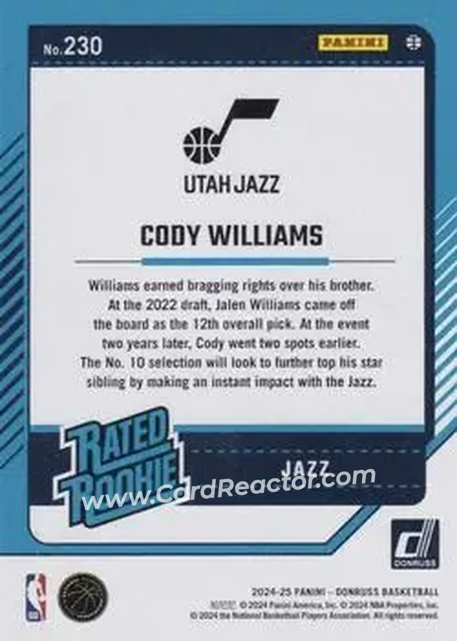 Back of Cody Williams