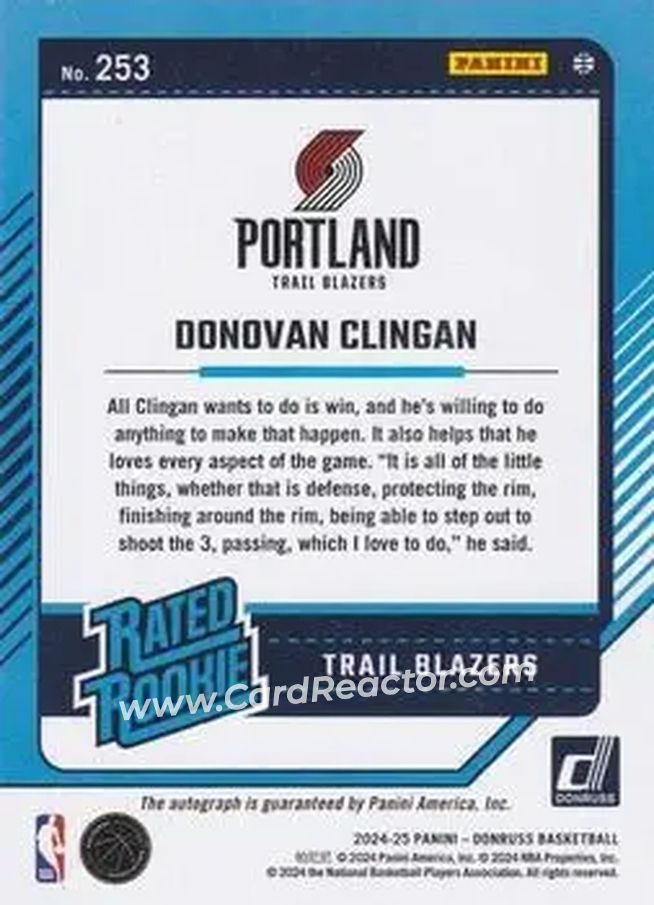 Back of Donovan Clingan