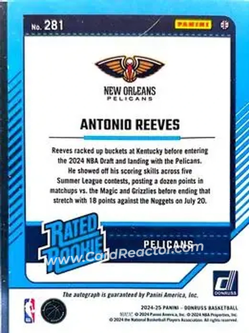 Back of Antonio Reeves