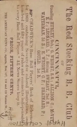 1869 Peck & Snyder - Single Inserts #NNO - Red Stocking B.B. Club of Cincinnati VARVAR: Different back Cincinnati Red Stockings - Cincinnati Red Stockings - Back 1869 Peck & Snyder - Single Inserts #NNO - Red Stocking B.B. Club of Cincinnati VARVAR: Different back Cincinnati Red Stockings - Cincinnati Red Stockings - Back