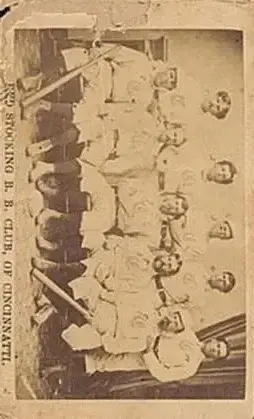 1869 Peck & Snyder - Single Inserts #NNO - Red Stocking B.B. Club of Cincinnati VARVAR: Team name on bottom on card Cincinnati Red Stockings - Cincinnati Red Stockings - Front
