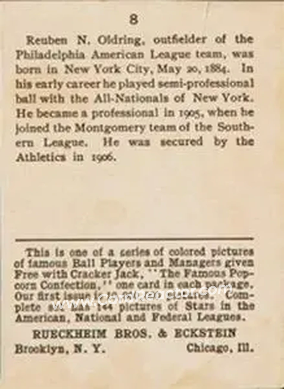 Back of Rube Oldring