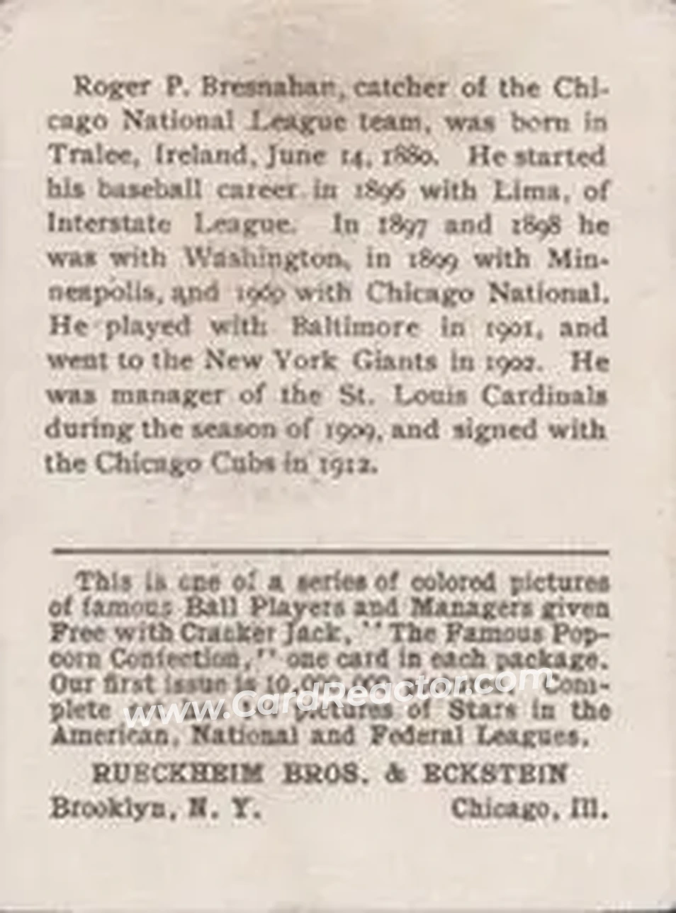 Back of Roger Bresnahan