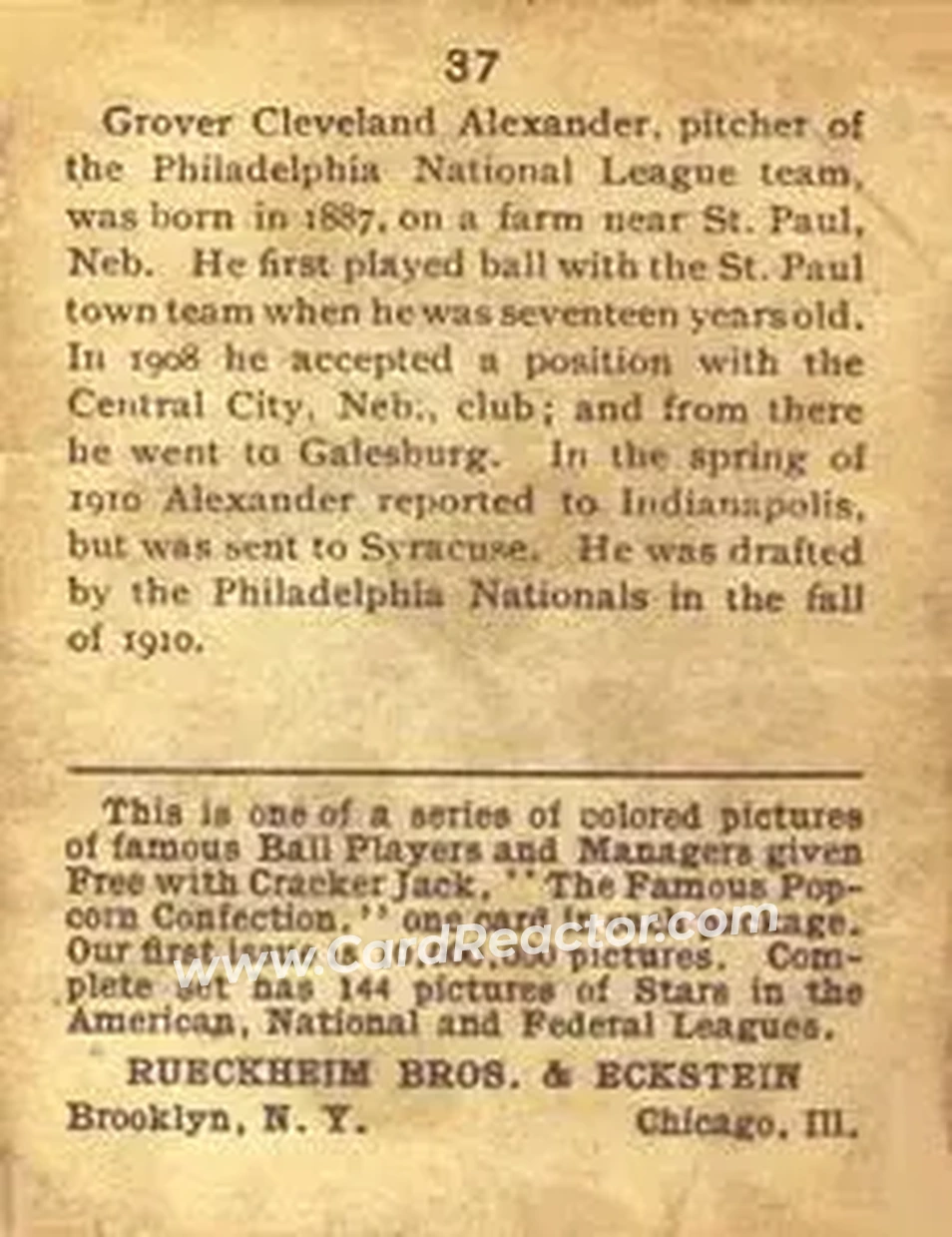 Back of Grover Cleveland Alexander