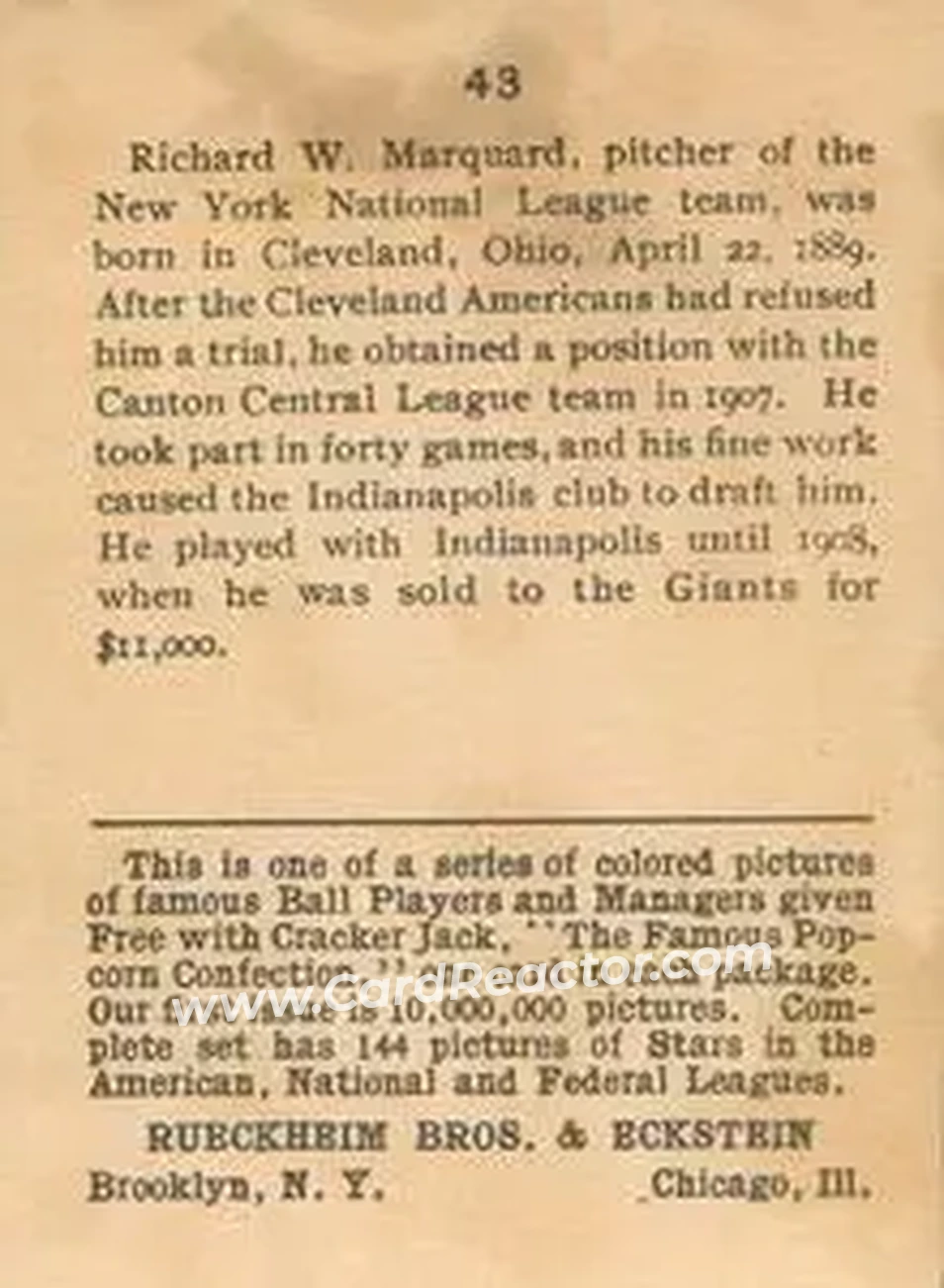 Back of Rube Marquard