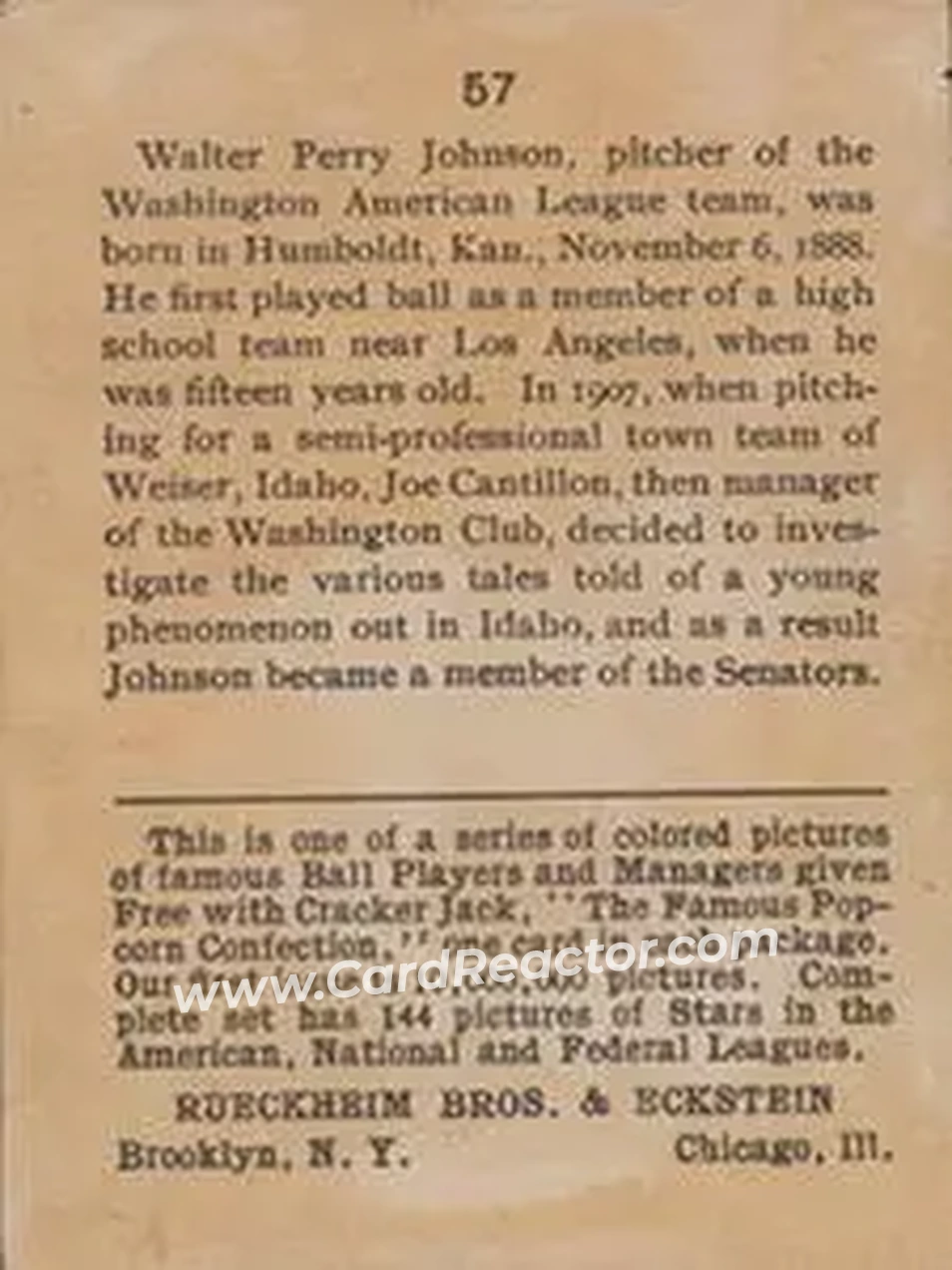 Back of Walter Johnson