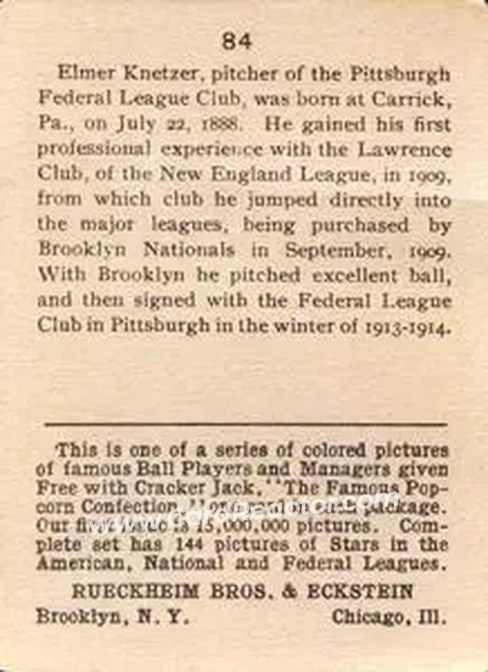 Back of Elmer E. Knetzer