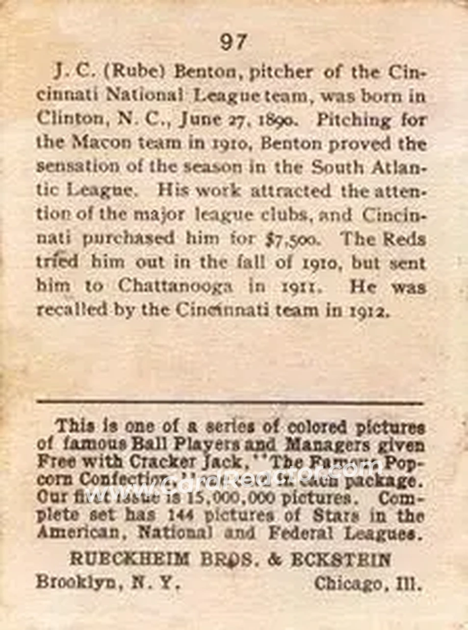 Back of Rube Benton