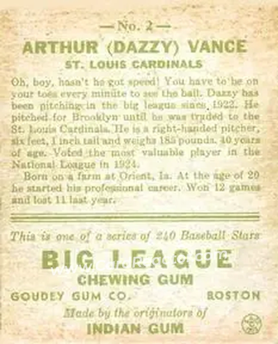 Back of Dazzy Vance