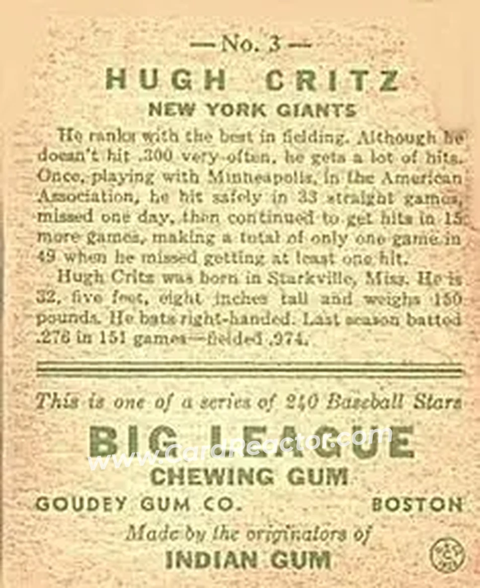 Back of Hugh Critz