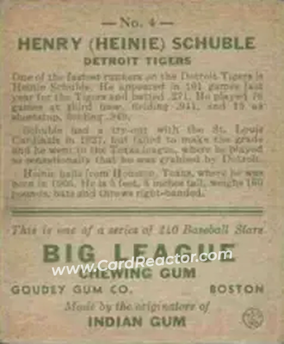 Back of Henry “Heinie” Schuble