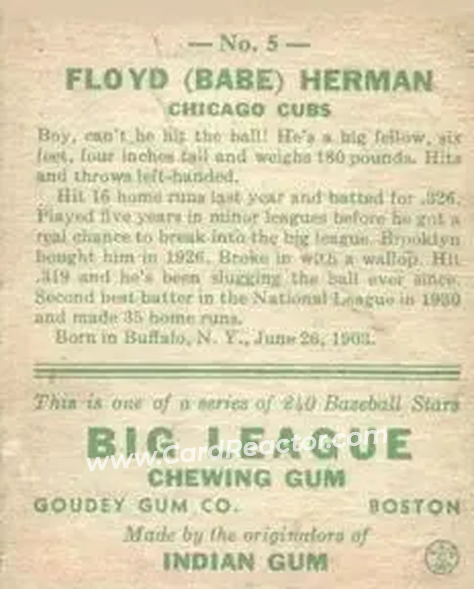 Back of Floyd “Babe” Herman