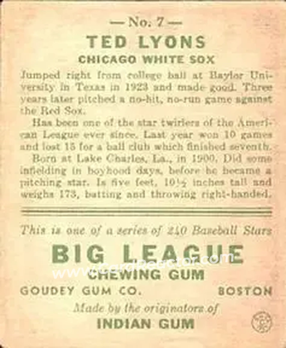 Back of Ted Lyons