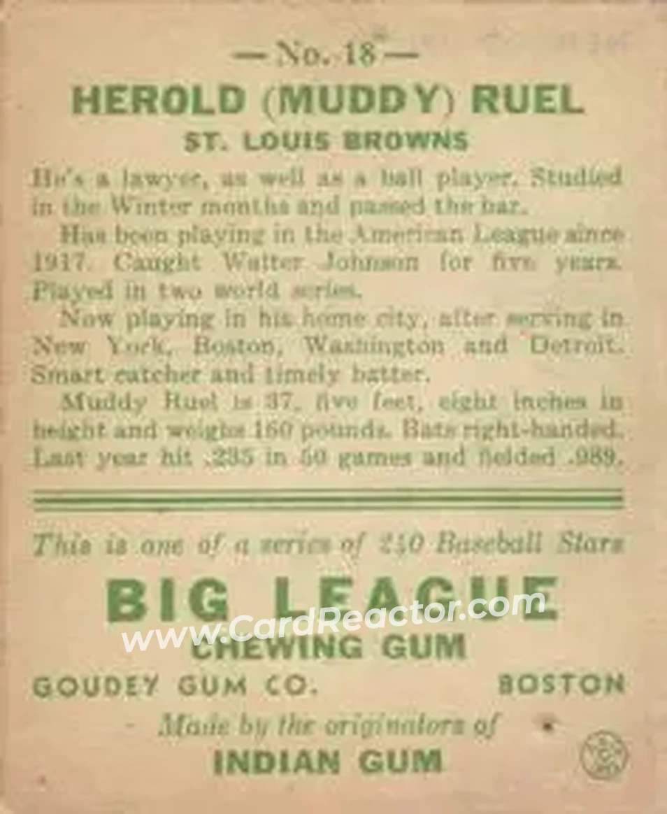 Back of Herold “Muddy” Ruel