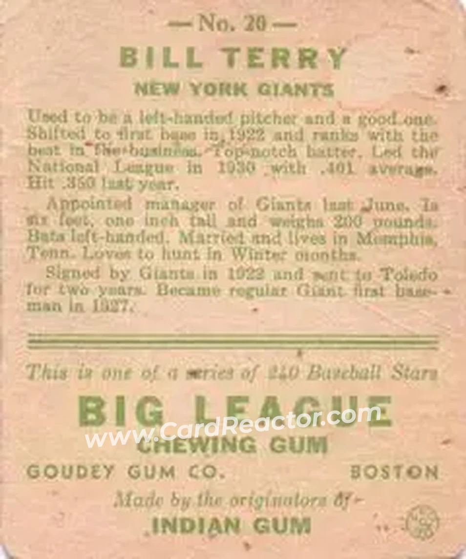 Back of Bill Terry