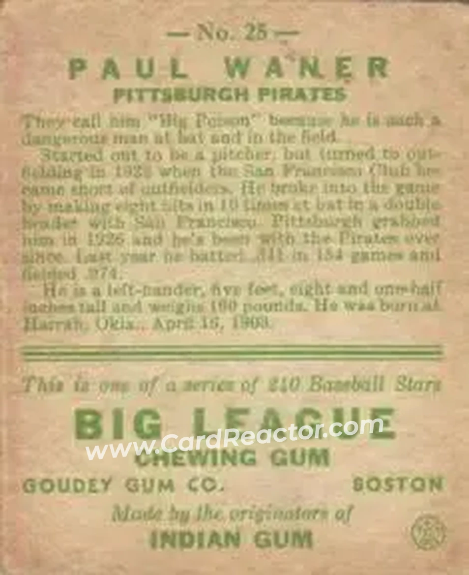 Back of Paul Waner