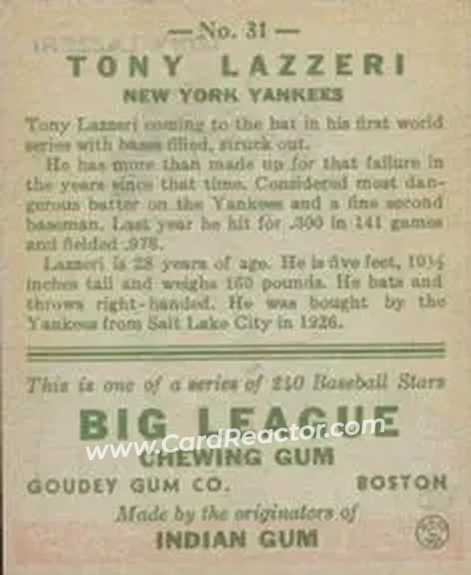 Back of Tony Lazzeri