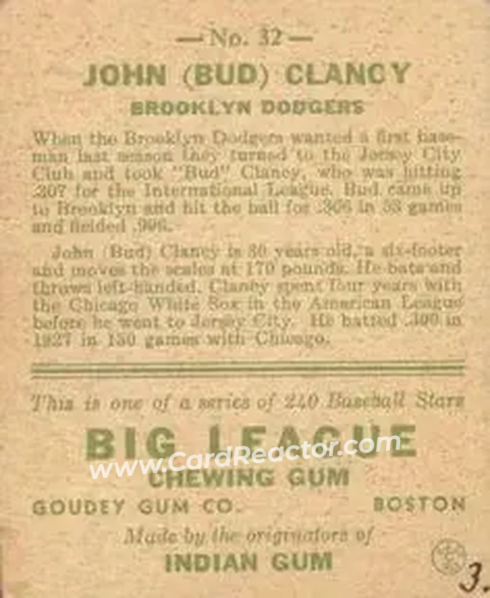 Back of John “Bud” Clancy