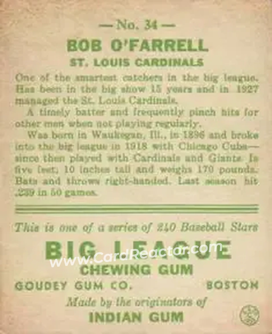 Back of Bob O'Farrell